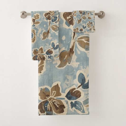 Rustic Blue Brown Tan Floral バスタオルセット (インサイチュ)