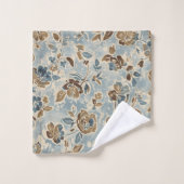 Rustic Blue Brown Tan Floral バスタオルセット (ウォッシュタオル)