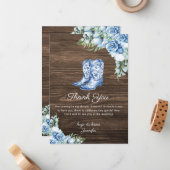 Rustic Blue Cowgirl Boots Bridal Shower Thank You  ノートカード (正面/裏面インサイチュ)