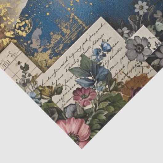 Rustic Blue Denim Ephemera Floral Decoupage Print 薄葉紙 (詳細)