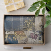 Rustic Blue Denim Ephemera Floral Decoupage Print 薄葉紙 (ギフト)