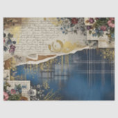 Rustic Blue Denim Ephemera Floral Decoupage Print 薄葉紙 (正面)