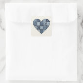 Rustic Blue Denim Patchwork Heart Illustration スクエアシール (バッグ)