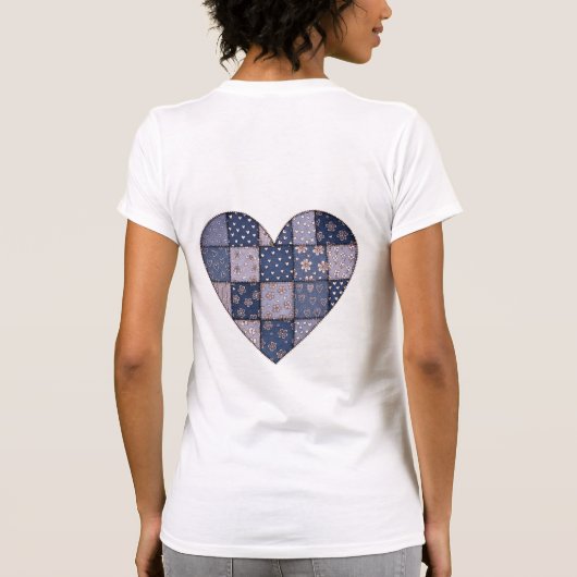 Rustic Blue Denim Patchwork Heart Illustration Tシャツ (裏面)