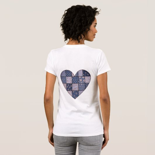 Rustic Blue Denim Patchwork Heart Illustration Tシャツ (裏面フル)