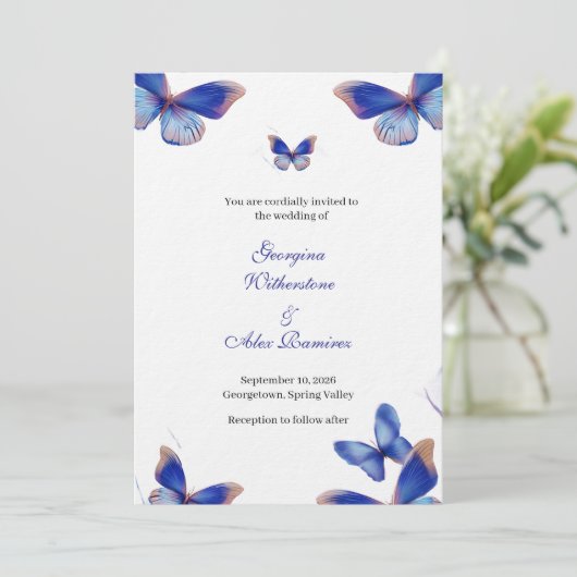 Rustic Blue Editable Photo Wedding Invite 招待状 (スタンド正面)