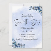 Rustic Blue Floral Wedding Save the Date 招待状 (正面)