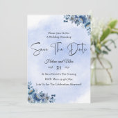 Rustic Blue Floral Wedding Save the Date 招待状 (スタンド正面)