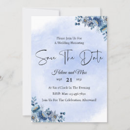 Rustic Blue Floral Wedding Save the Date 招待状