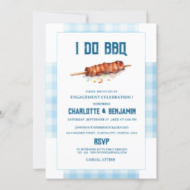 Rustic Blue Gingham I Do BBQ エンゲージメントパーティー 招待状