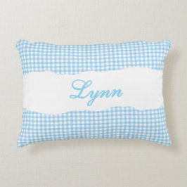 Rustic Blue Gingham Personalized Name アクセントクッション