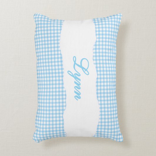 Rustic Blue Gingham Personalized Name アクセントクッション (正面(垂直))