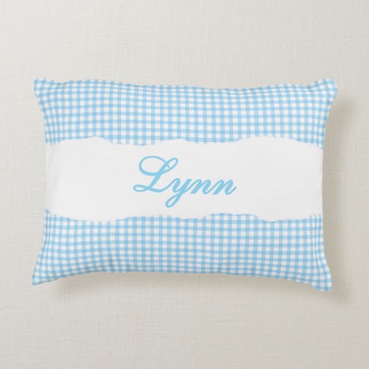Rustic Blue Gingham Personalized Name アクセントクッション (裏面)
