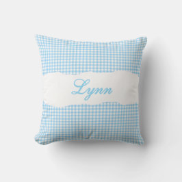 Rustic Blue Gingham Personalized Name クッション