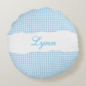 Rustic Blue Gingham Personalized Name ラウンドクッション (裏面)