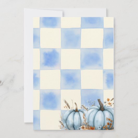 Rustic Blue Gingham Pumpkin Baby Shower 招待状 (裏面)