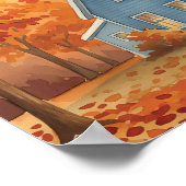 Rustic Blue House in Autumn Forest Watercolor ポスター (角)