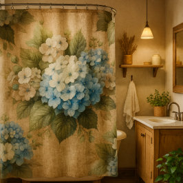 Rustic Blue Hydrangea Floral Shower Curtain シャワーカーテン