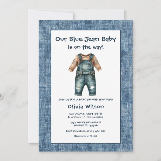 Rustic Blue Jean Boy Baby Shower 招待状 (正面)