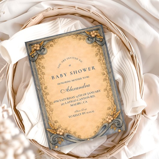 Rustic Blue Jeans Baby Shower 招待状