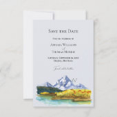 Rustic Blue Mountain Watercolor Save The Date Card セーブザデート (正面)