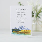 Rustic Blue Mountain Watercolor Save The Date Card セーブザデート (スタンド正面)