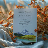 Rustic Blue Mountain Watercolor Wedding Invitation 招待状