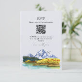 Rustic Blue Mountain Watercolour Wedding RSVP Card エンクロージャーカード (スタンド正面)