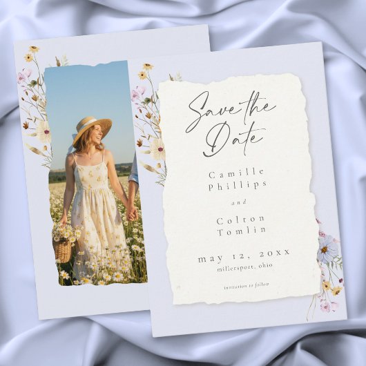 Rustic Blue Romantic Wildflower Wedding Photo セーブザデート