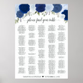 Rustic Blue Roses Wedding Seating Chart A1 Size ポスター (正面)