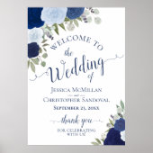 Rustic Blue Roses Wedding Welcome A1 Size ポスター (正面)