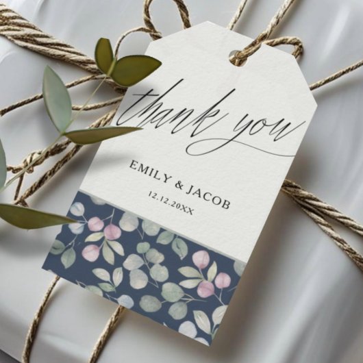 Rustic Blue & Sage Eucalyptus Thank you  ギフトタグ