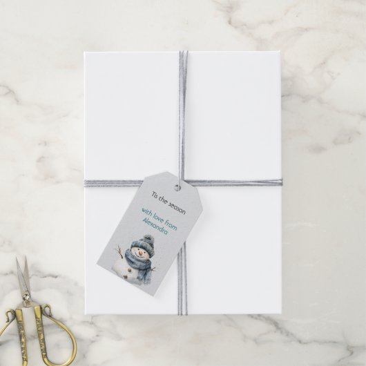 Rustic Blue Snowman Christmas ギフトタグ (より糸付き)