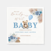 Rustic Blue Teddy Bear Baby Shower Florals Balloon スタンダードカクテルナプキン (正面)