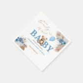 Rustic Blue Teddy Bear Baby Shower Florals Balloon スタンダードカクテルナプキン (角)