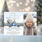Rustic Blue Truck Winter Onederland 1st Birthday 招待状