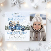 Rustic Blue Truck Winter Onederland 1st Birthday 招待状