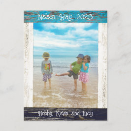 Rustic Blue White Beach Wood Photo Frame ポストカード
