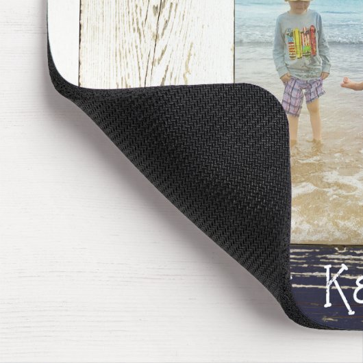 Rustic Blue White Beach Wood Photo Frame マウスパッド (コーナー)