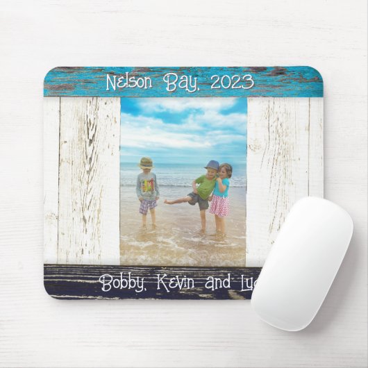 Rustic Blue White Beach Wood Photo Frame マウスパッド (マウス)