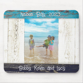 Rustic Blue White Beach Wood Photo Frame マウスパッド