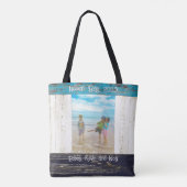 Rustic Blue White Beach Wood Photo Frame Name トートバッグ (裏面)