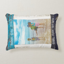 Rustic Blue White Beach Wood Text Photo Frame アクセントクッション