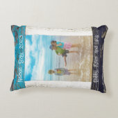 Rustic Blue White Beach Wood Text Photo Frame アクセントクッション (裏面)