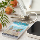 Rustic Blue White Beach Wood Text Photo Frame キーホルダー (正面右)