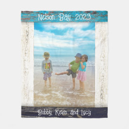 Rustic Blue White Beach Wood Text Photo Frame フリースブランケット