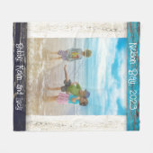 Rustic Blue White Beach Wood Text Photo Frame フリースブランケット (正面(横))