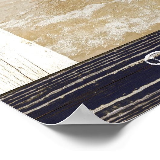 Rustic Blue White Beach Wood Text Photo Frame ポスター (角)
