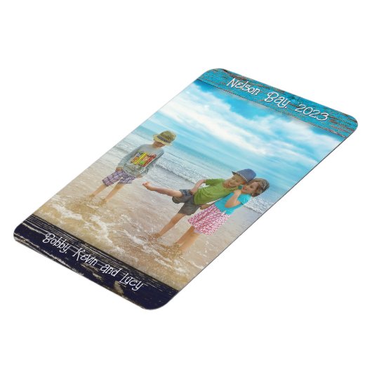 Rustic Blue White Beach Wood Text Photo Frame マグネット (左側)