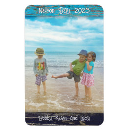 Rustic Blue White Beach Wood Text Photo Frame マグネット